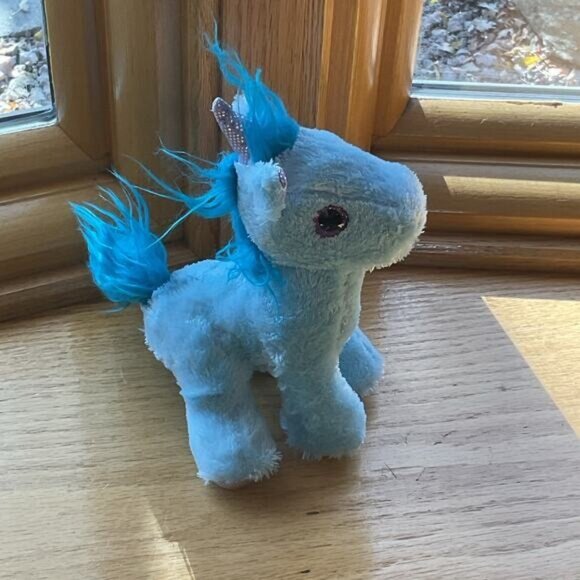 Blue Hard Eye Plush Stuffed Unicorn With Sparkling Horn & Blue Mane By MVP Plush - Picture 5 of 7